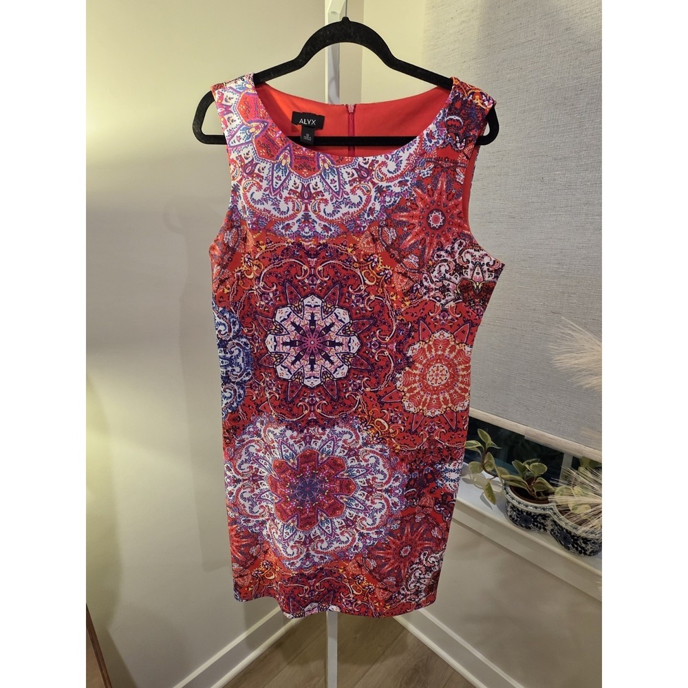 Fuschia Multicolor Floral Womens Sz 12 Shift Dress Sleeveless Boho Knee Length - Picture 13 of 16